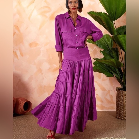 NWT Erika Peña SET Anna cielo blue maxi skirt and button down shirt size XS/S - Picture 4 of 10